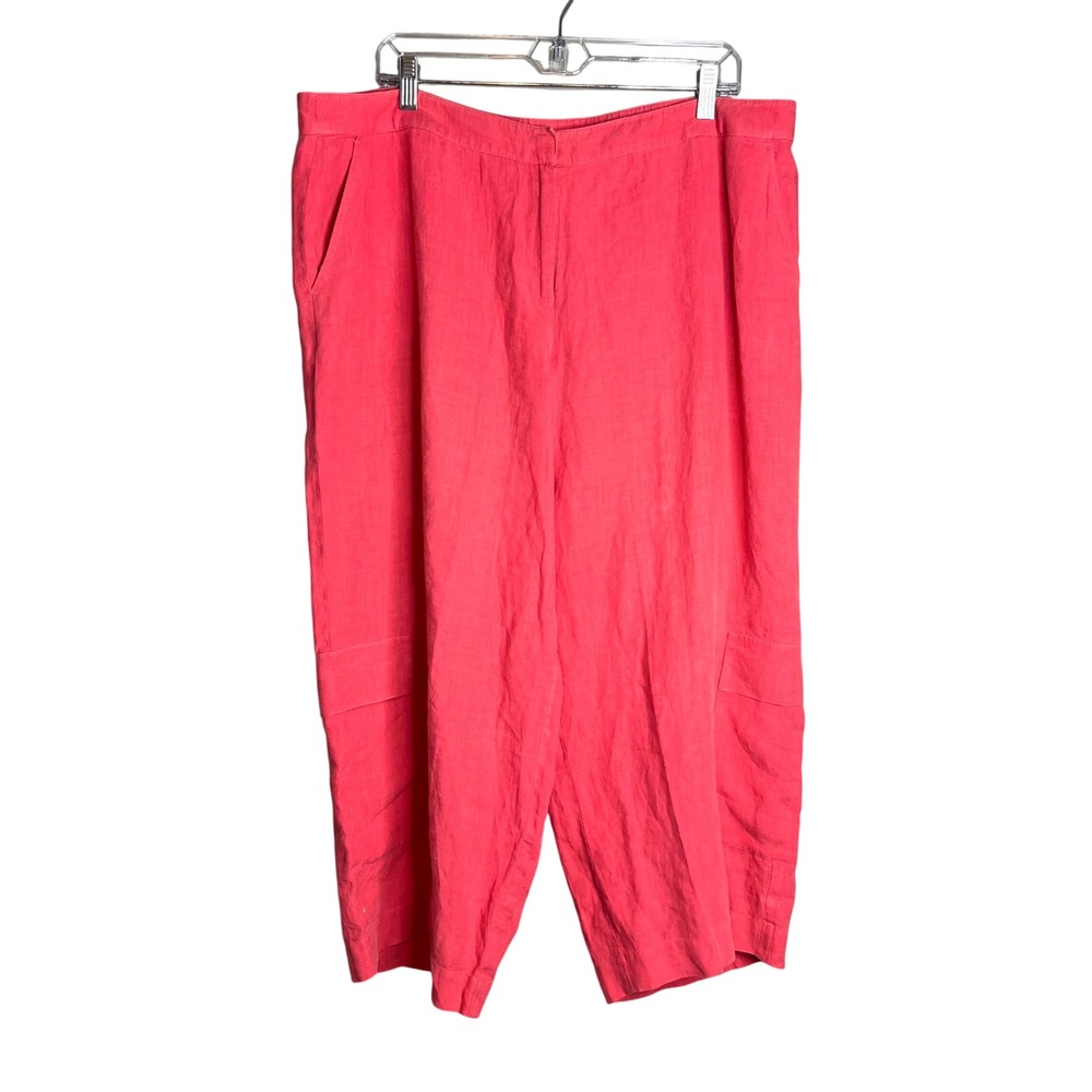 Eileen Fisher Wide Leg Crop Pants Sz XL Pink 100% Linen Cargo Utility Breathable